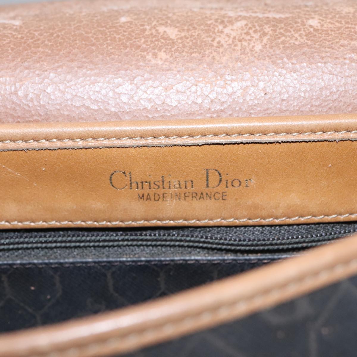 Christian Dior Honeycomb Canvas Shoulder Bag PVC Leather Black Auth 102788