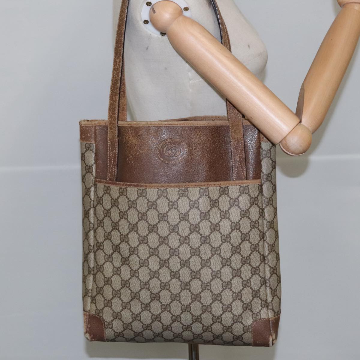 GUCCI GG Supreme Tote Bag PVC Beige 002 123 0035 Auth 102801