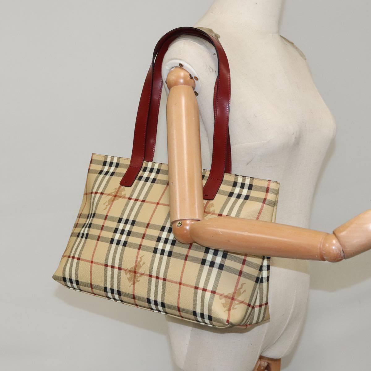 BURBERRY Nova Check Tote Bag PVC Beige Auth 102813