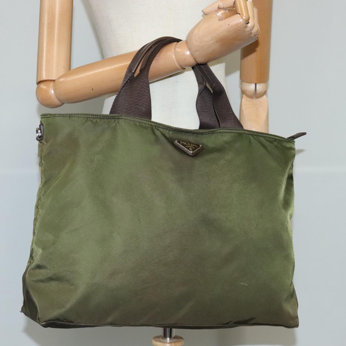 PRADA Hand Bag Nylon Khaki Auth 102815