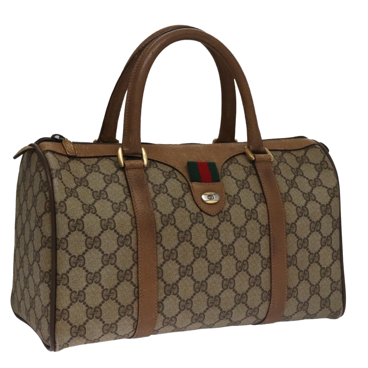 GUCCI GG Supreme Web Sherry Line Hand Bag PVC Beige Gold 39 02 007 Auth 102825