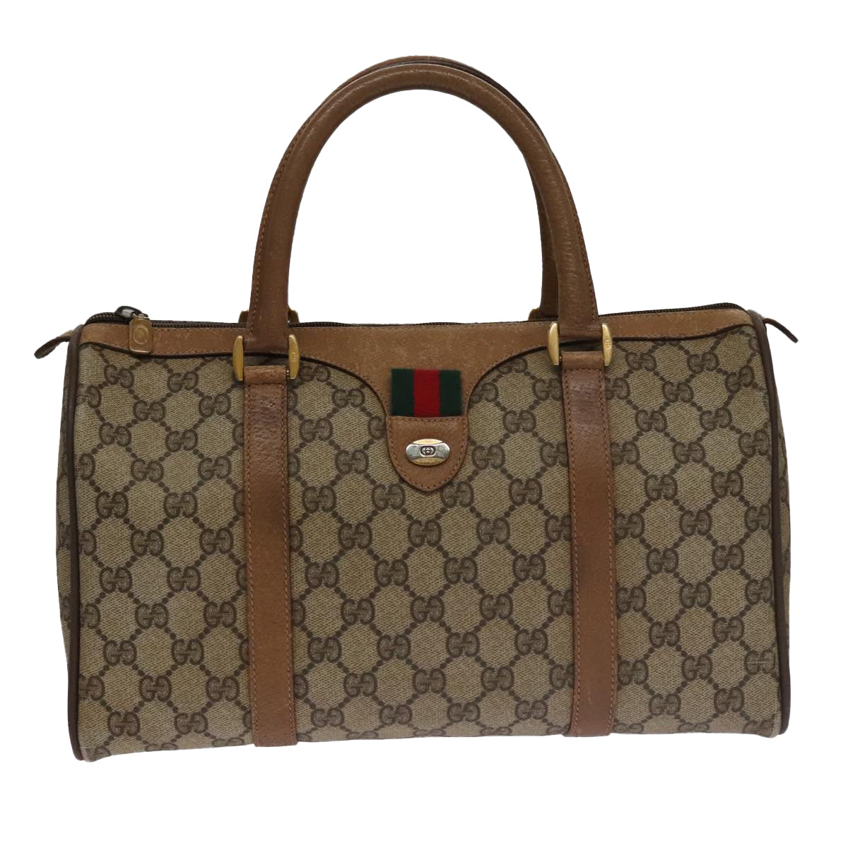 GUCCI GG Supreme Web Sherry Line Hand Bag PVC Beige Gold 39 02 007 Auth 102825 - 0