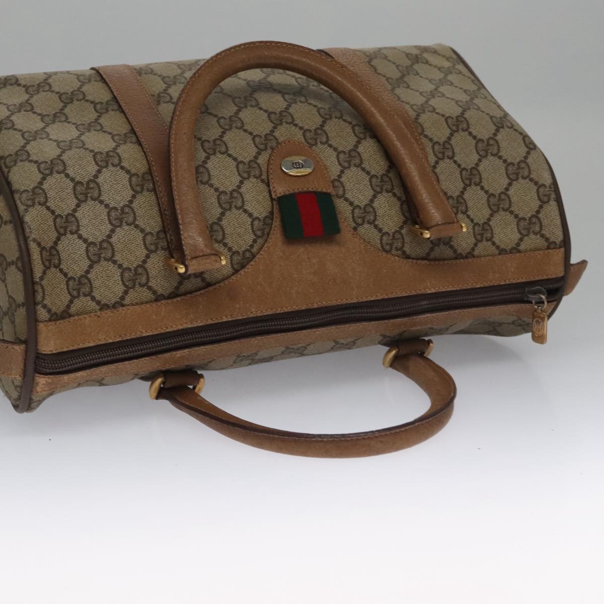 GUCCI GG Supreme Web Sherry Line Hand Bag PVC Beige Gold 39 02 007 Auth 102825