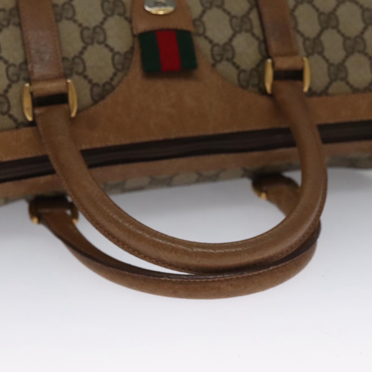 GUCCI GG Supreme Web Sherry Line Hand Bag PVC Beige Gold 39 02 007 Auth 102825