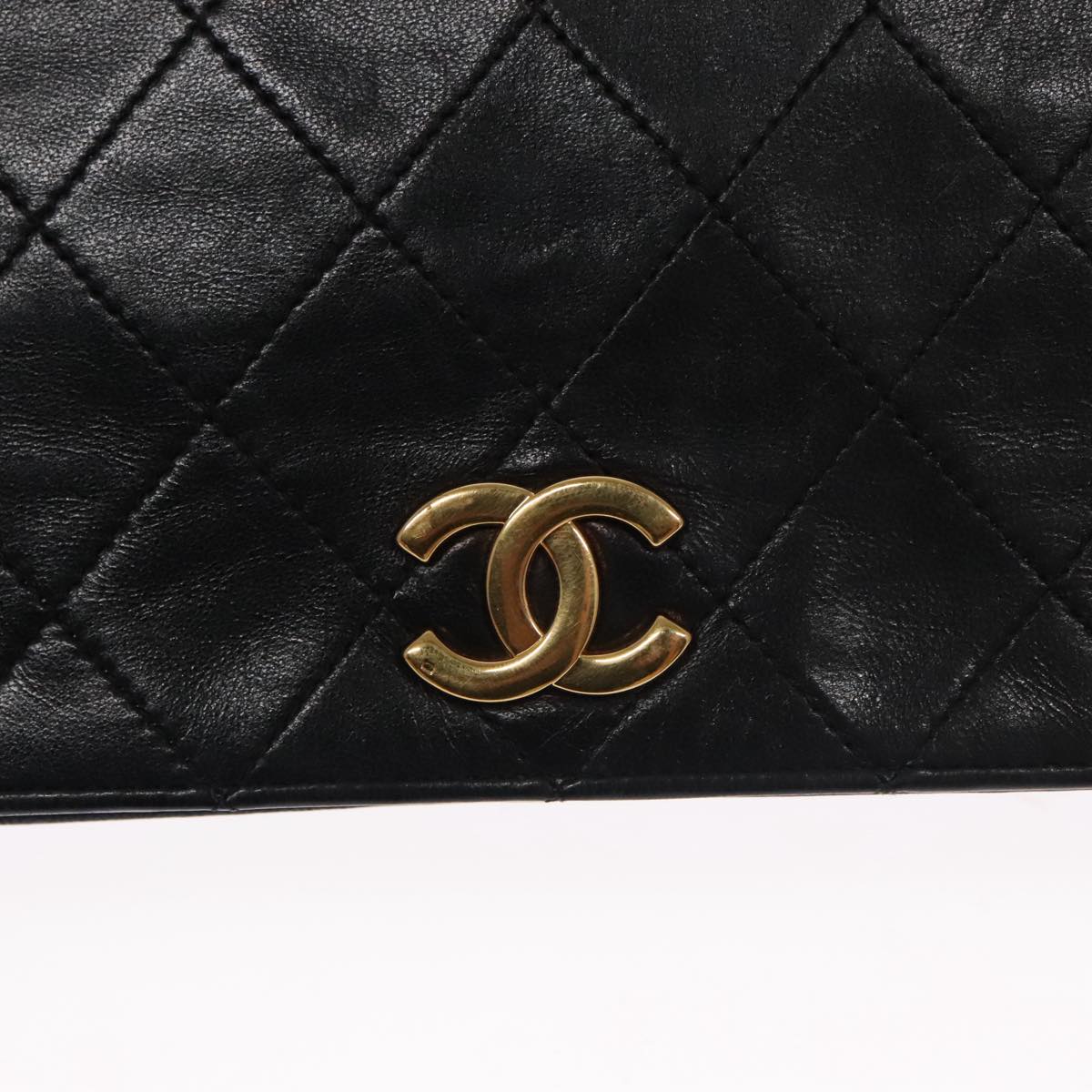 CHANEL Matelasse Chain Shoulder Bag Lamb Skin Black Gold CC Auth 102829