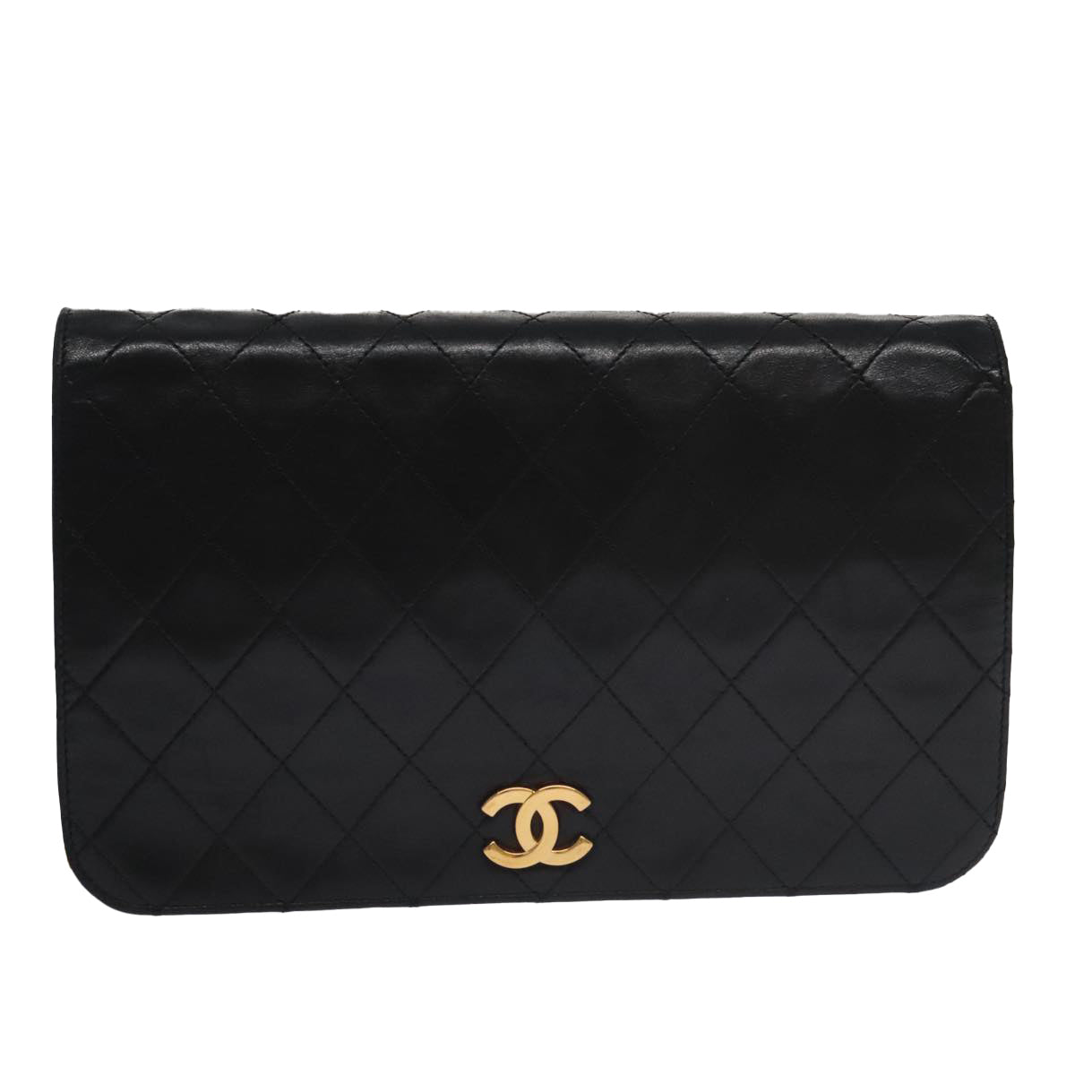 CHANEL Matelasse Chain Shoulder Bag Lamb Skin Black Gold CC Auth 102829 - 0