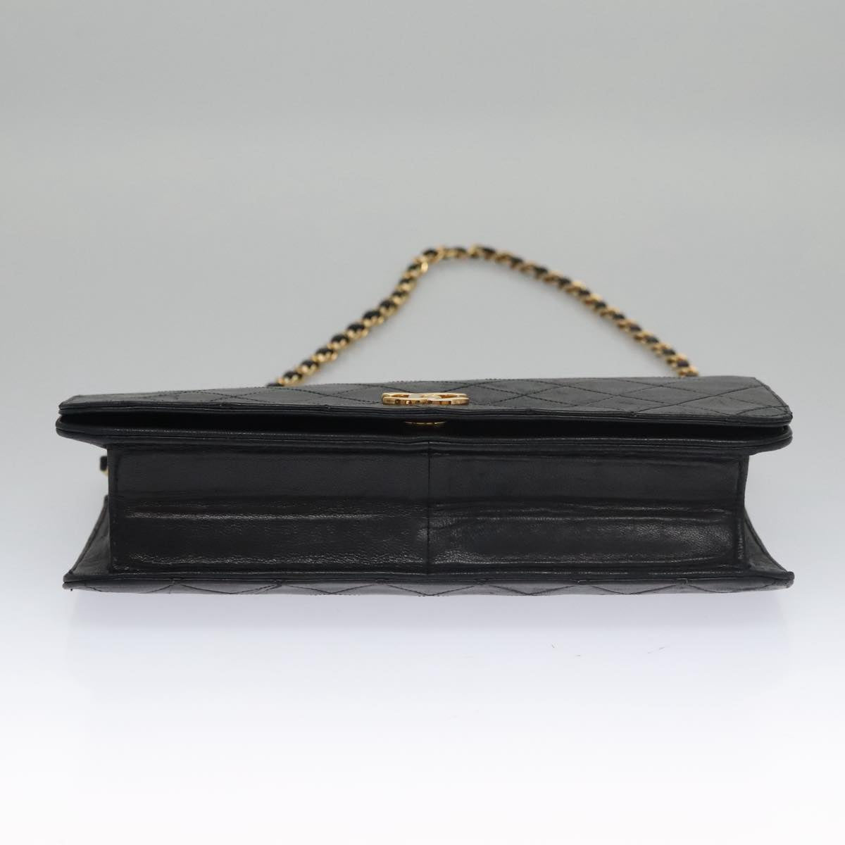 CHANEL Matelasse Chain Shoulder Bag Lamb Skin Black Gold CC Auth 102829