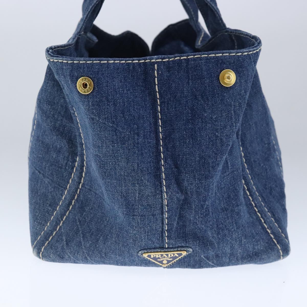 PRADA Canapa GM Hand Bag Denim Blue Gold Auth 102833