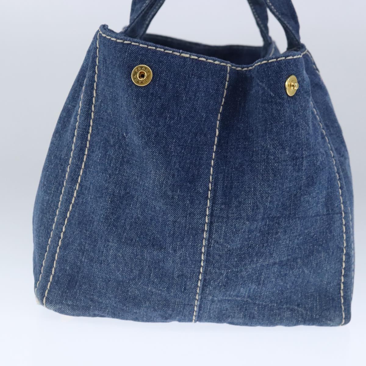 PRADA Canapa GM Hand Bag Denim Blue Gold Auth 102833