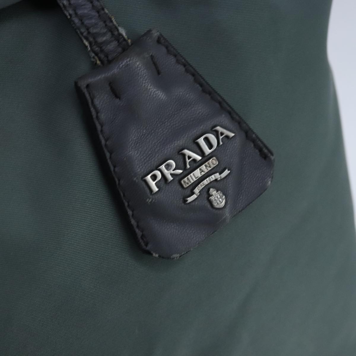 PRADA Tote Bag Nylon Khaki Gray Silver Auth 102842