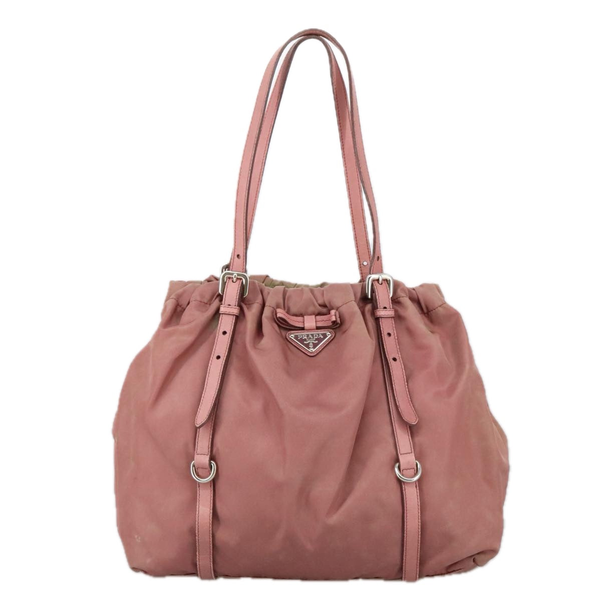 PRADA Tote Bag Nylon Leather Pink Silver Auth 102844