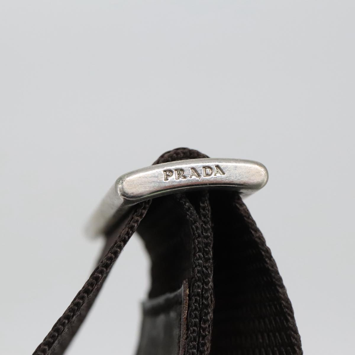 PRADA Shoulder Bag Nylon Khaki Brown Silver Auth 102851