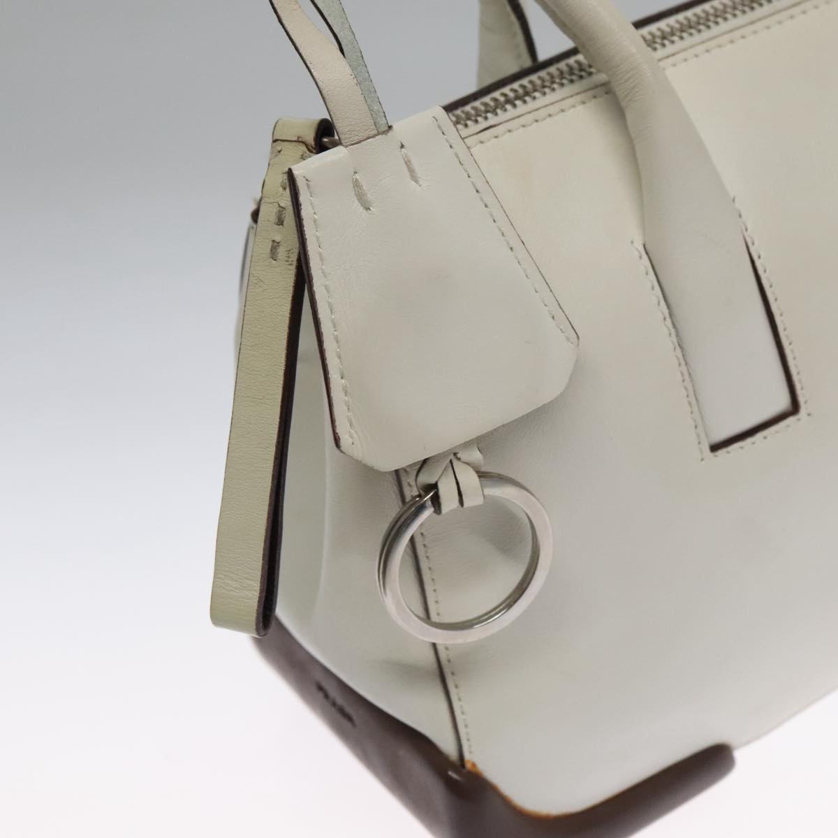 PRADA Shoulder Bag Leather White Auth 102859