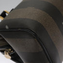FENDI Pecan Canvas Hand Bag Brown Black gold Auth 102870-14