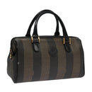 FENDI Pecan Canvas Hand Bag Brown Black gold Auth 102870-1