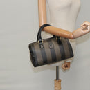 FENDI Pecan Canvas Hand Bag Brown Black gold Auth 102870-22