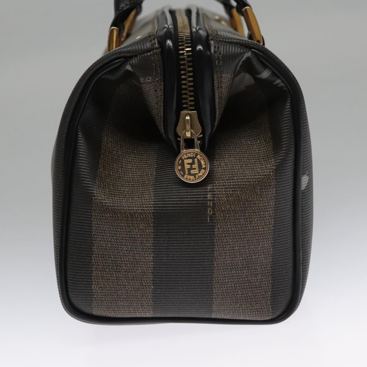 FENDI Pecan Canvas Hand Bag Brown Black gold Auth 102870