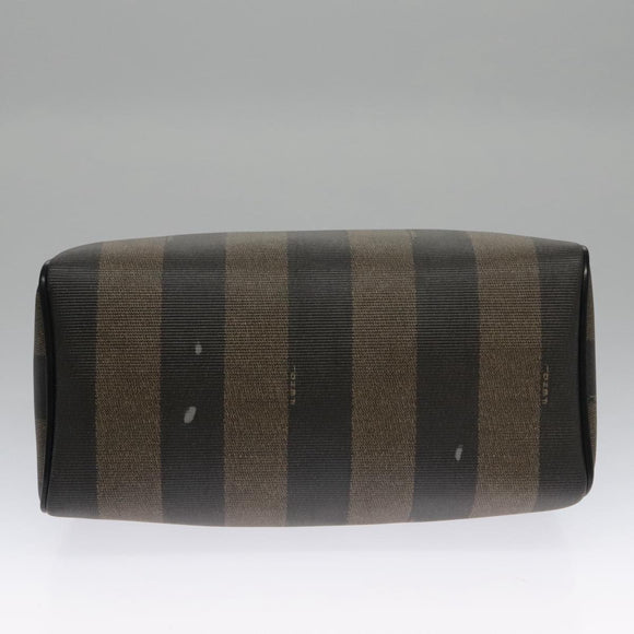 FENDI Pecan Canvas Hand Bag Brown Black gold Auth 102870