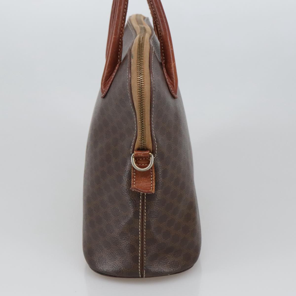 CELINE Macadam Canvas Hand Bag PVC Leather Brown Gold Auth 102871