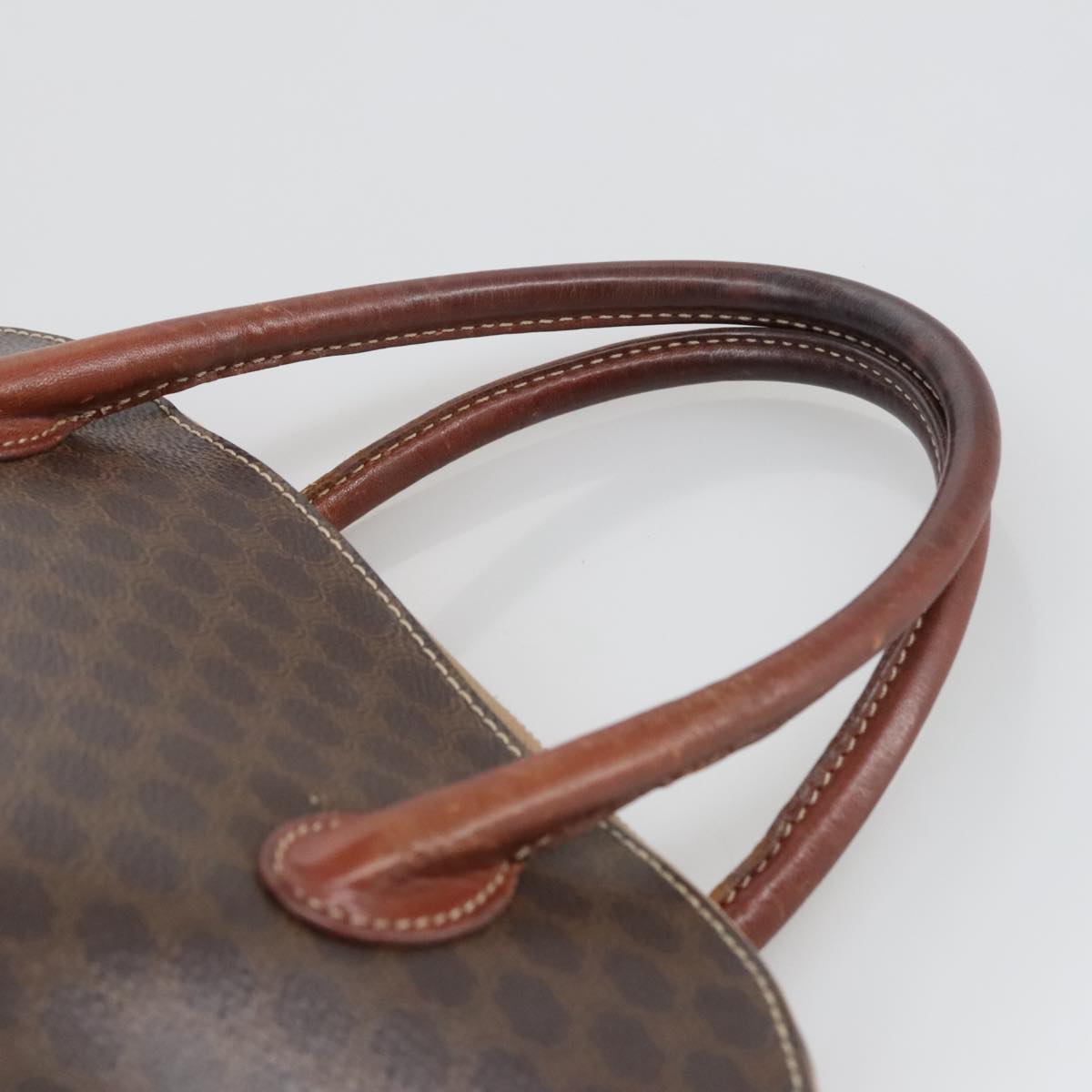 CELINE Macadam Canvas Hand Bag PVC Leather Brown Gold Auth 102871