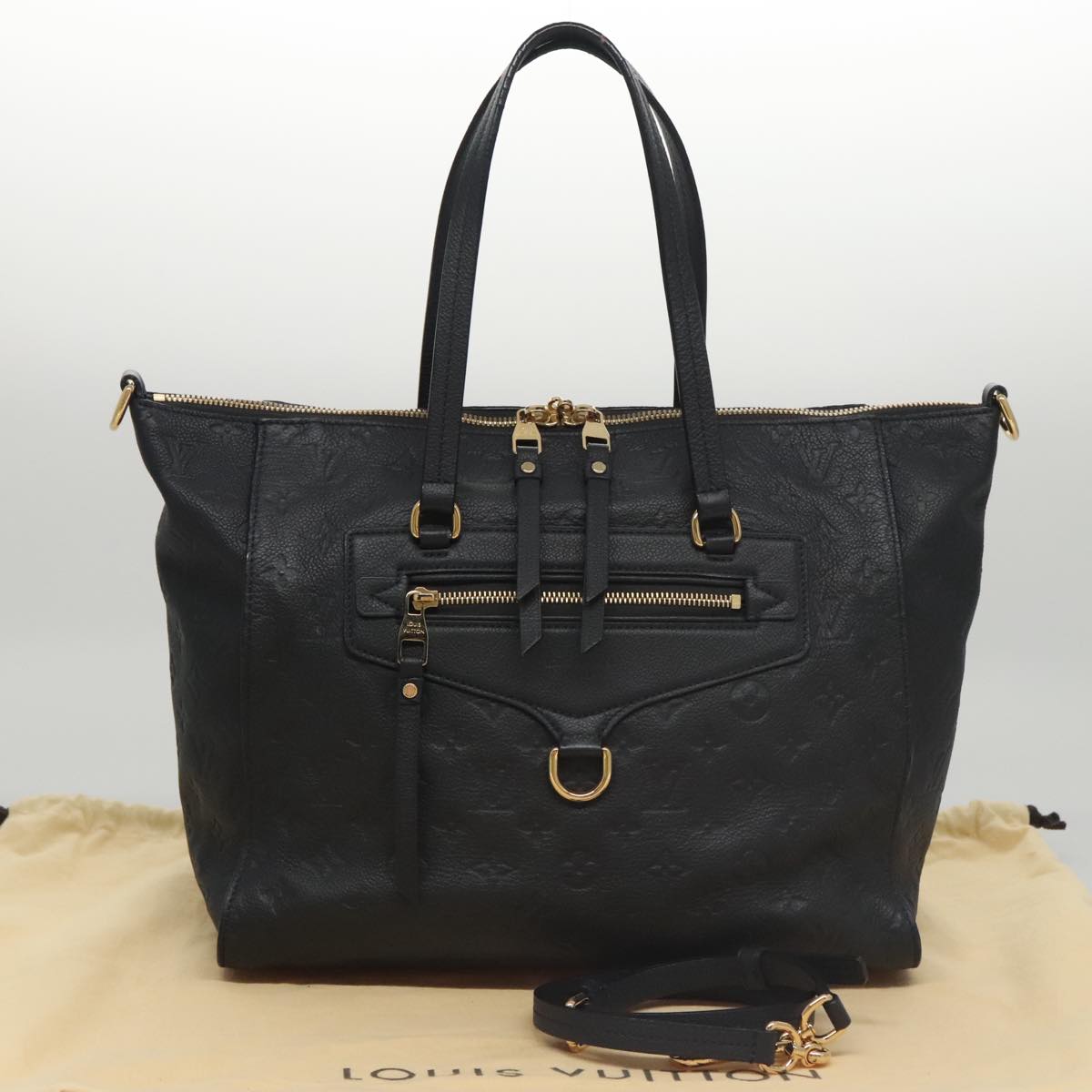 LOUIS VUITTON Monogram Empreinte Lumineuse PM Tote Bag Black M93410 Auth 102875A