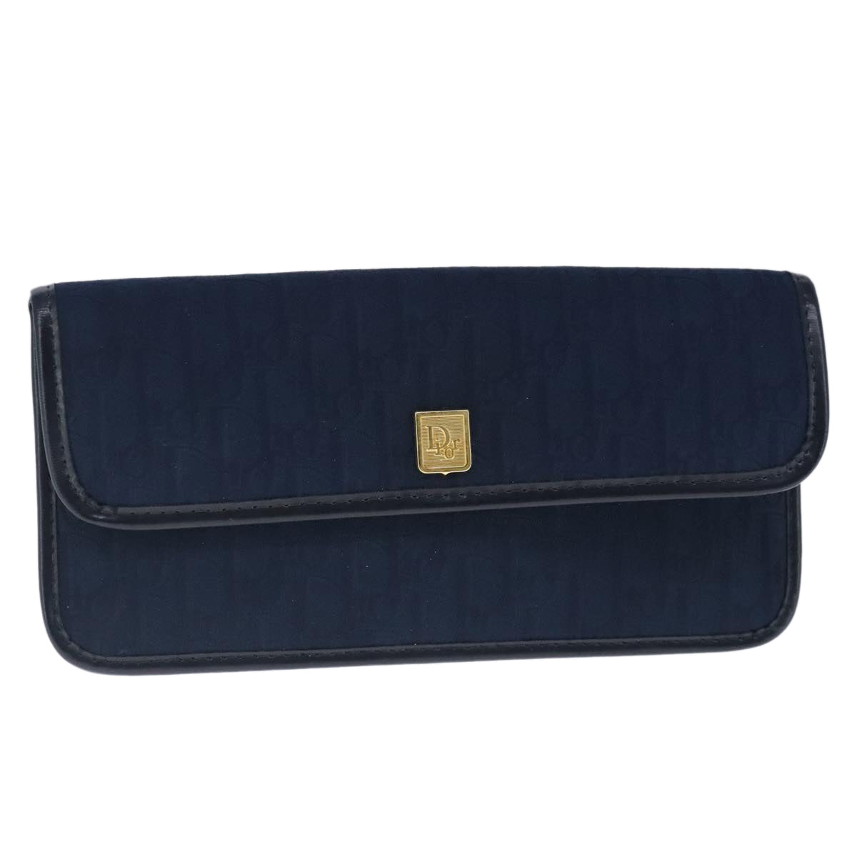 Christian Dior Trotter Canvas Pouch Navy Gold Auth 102885