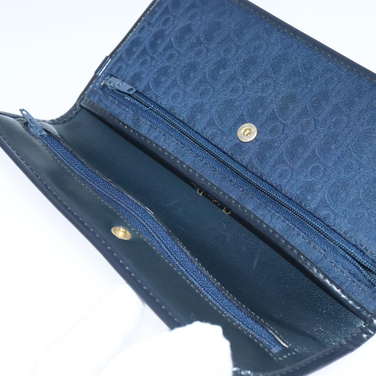 Christian Dior Trotter Canvas Pouch Navy Gold Auth 102885