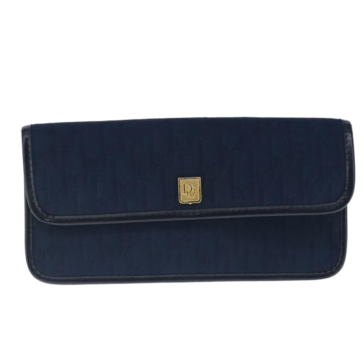 Christian Dior Trotter Canvas Pouch Navy Gold Auth 102885 - 0