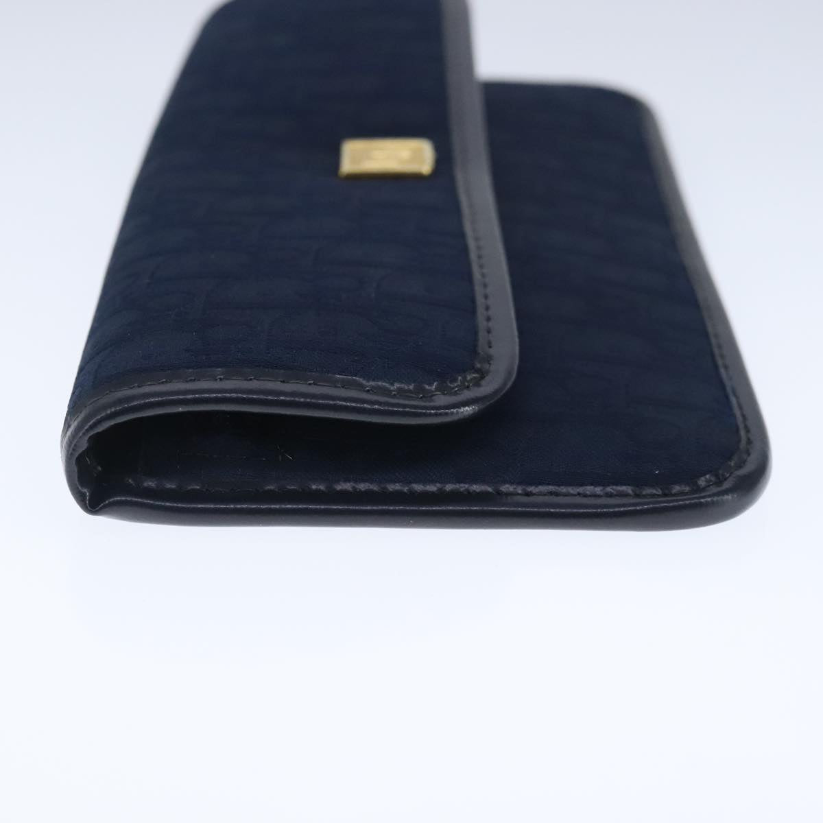 Christian Dior Trotter Canvas Pouch Navy Gold Auth 102885