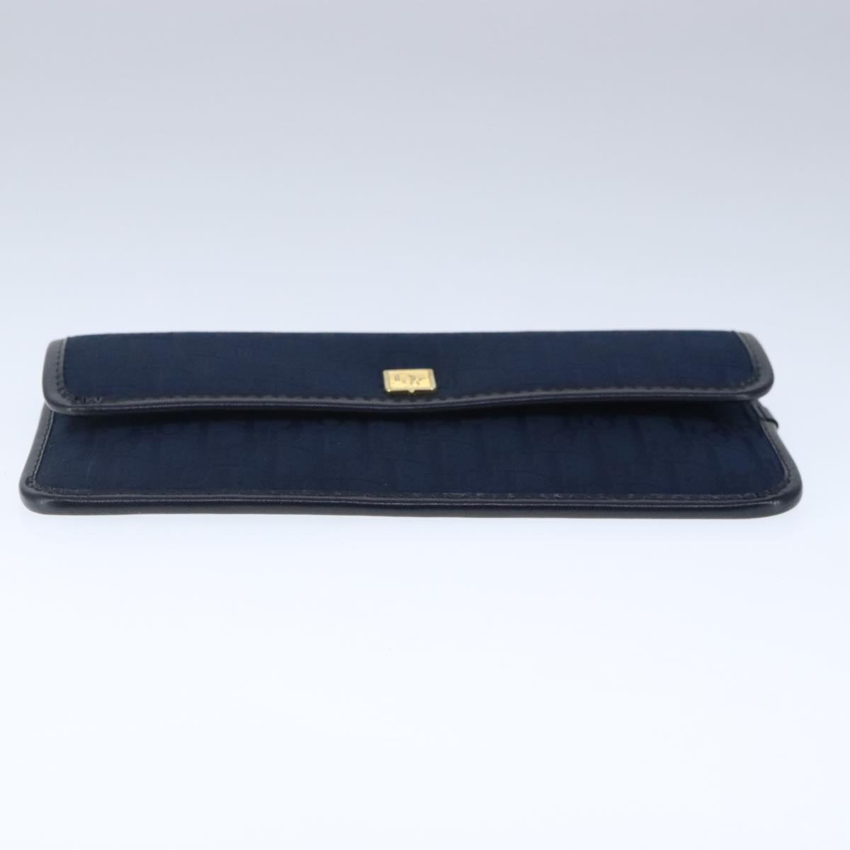 Christian Dior Trotter Canvas Pouch Navy Gold Auth 102885