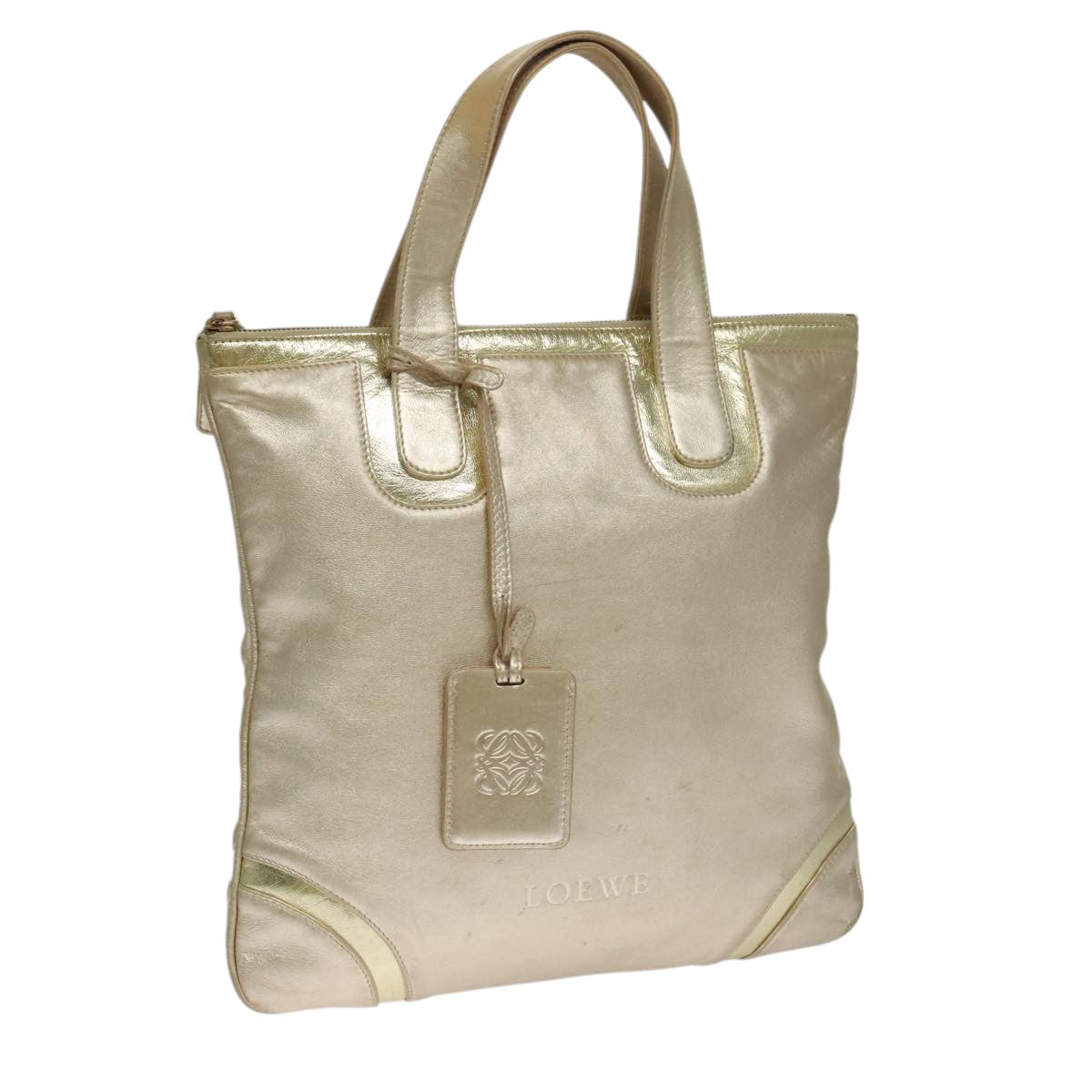 LOEWE Anagram Tote Bag Leather Gold Auth 102906