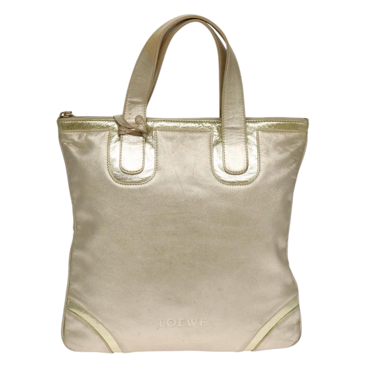 LOEWE Anagram Tote Bag Leather Gold Auth 102906