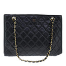 CHANEL Matelasse Chain Tote Bag Leather Black Gold CC Auth 102918-1