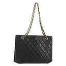 CHANEL Matelasse Chain Tote Tas Leer Zwart Goud CC Auth 102918-1