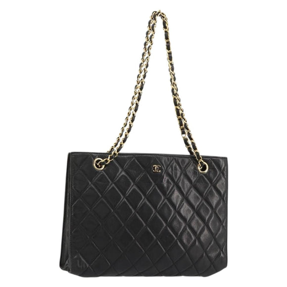 CHANEL Matelasse Chain Tote Tas Leer Zwart Goud CC Auth 102918