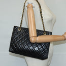 CHANEL Matelasse Chain Tote Bag Leather Black Gold CC Auth 102918-25