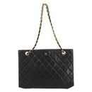 CHANEL Matelasse Chain Tote Tas Leer Zwart Goud CC Auth 102918-13