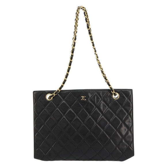 CHANEL Matelasse Chain Tote Tas Leer Zwart Goud CC Auth 102918
