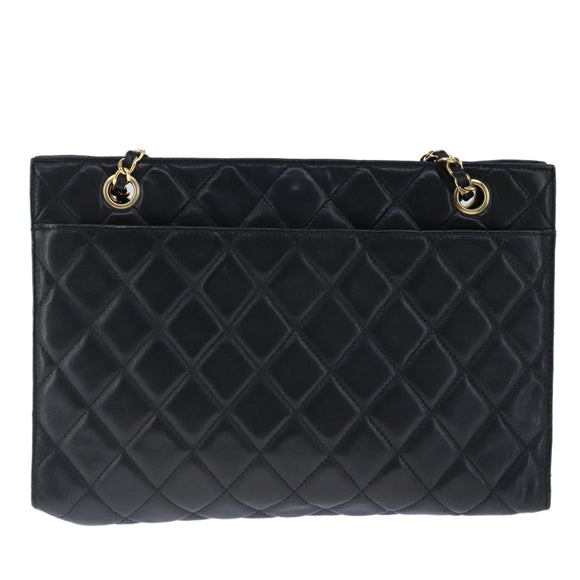 CHANEL Matelasse Chain Tote Bag Leather Black Gold CC Auth 102918