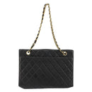 CHANEL Matelasse Chain Tote Tas Leer Zwart Goud CC Auth 102918-2