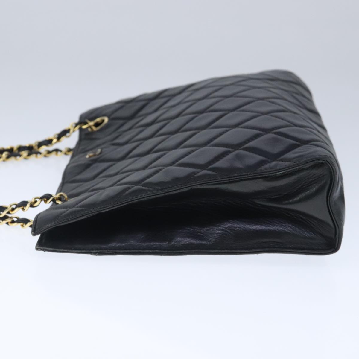 CHANEL Matelasse Chain Tote Bag Leather Black Gold CC Auth 102918