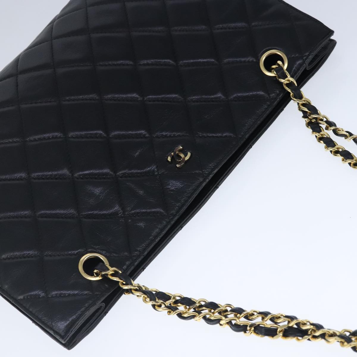 CHANEL Matelasse Chain Tote Bag Leather Black Gold CC Auth 102918