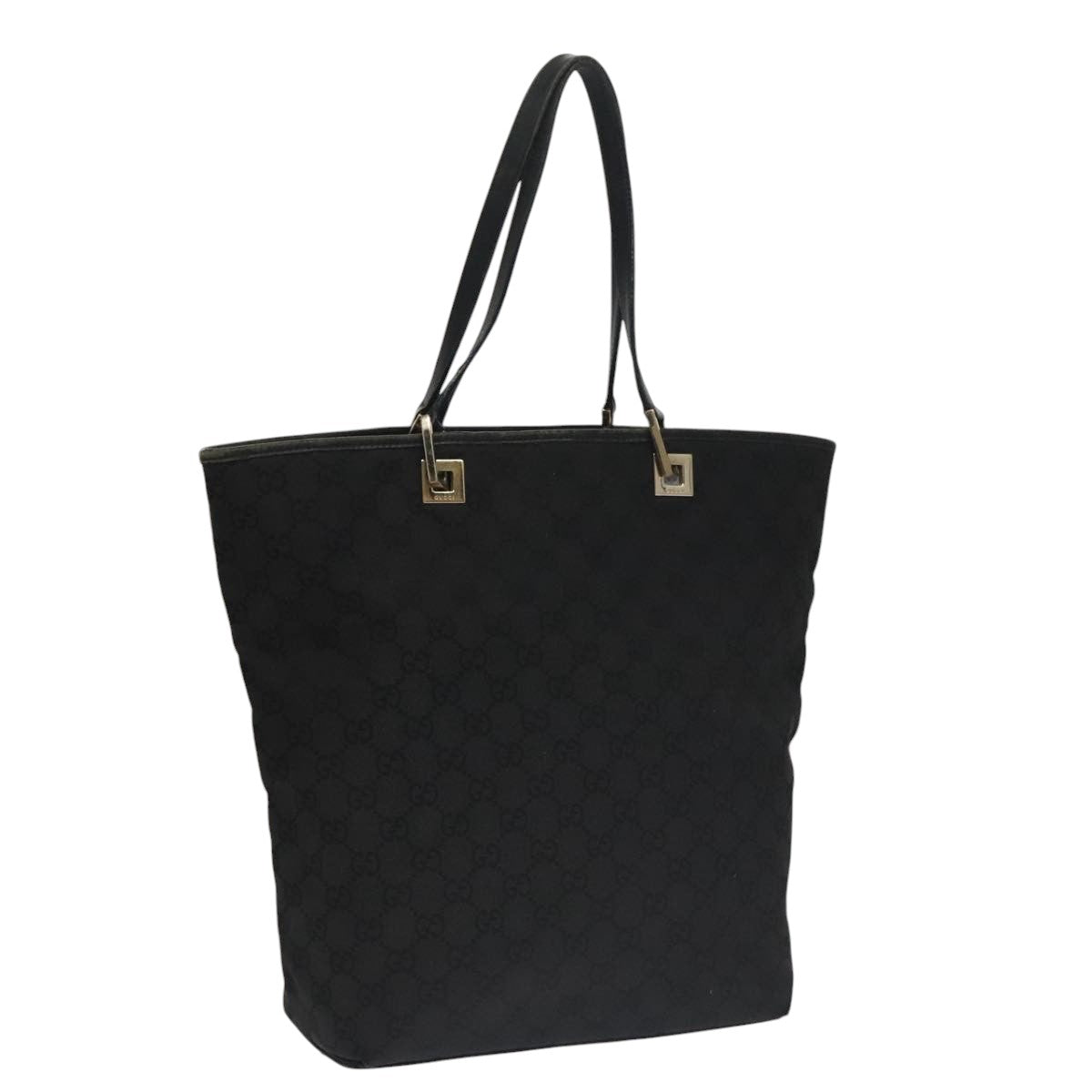 GUCCI GG Canvas Tote Bag Black Gold 002 1098 2404 Auth 102957