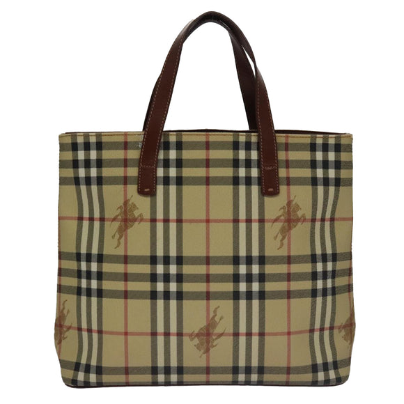 BURBERRY Nova Check Tote Bag PVC Beige Auth 102958