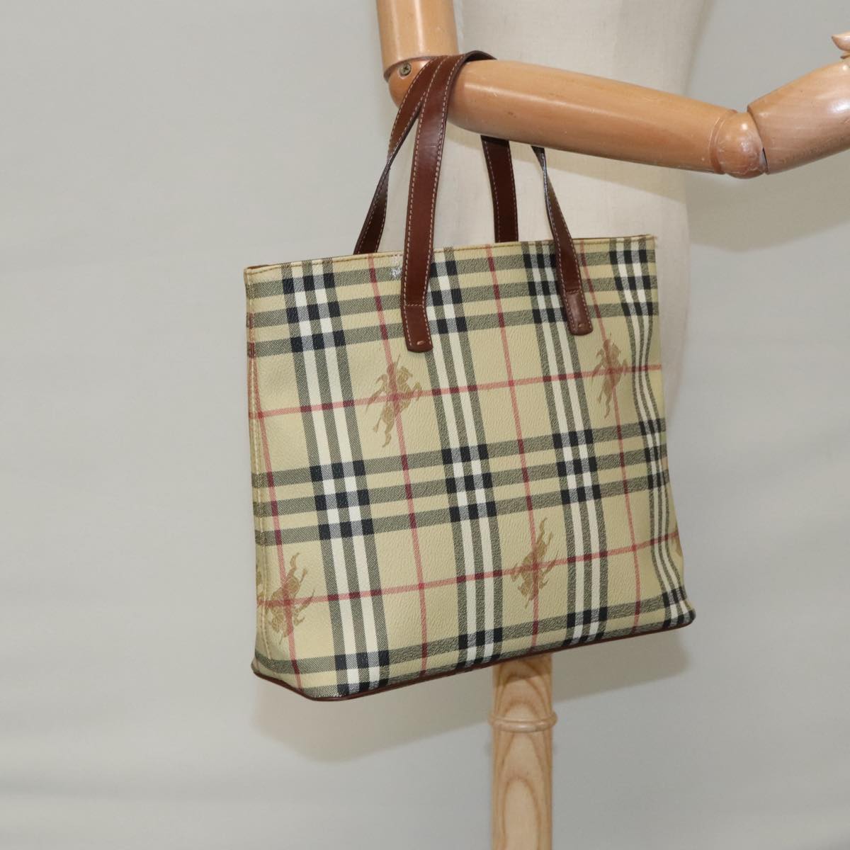 BURBERRY Nova Check Tote Bag PVC Beige Auth 102958