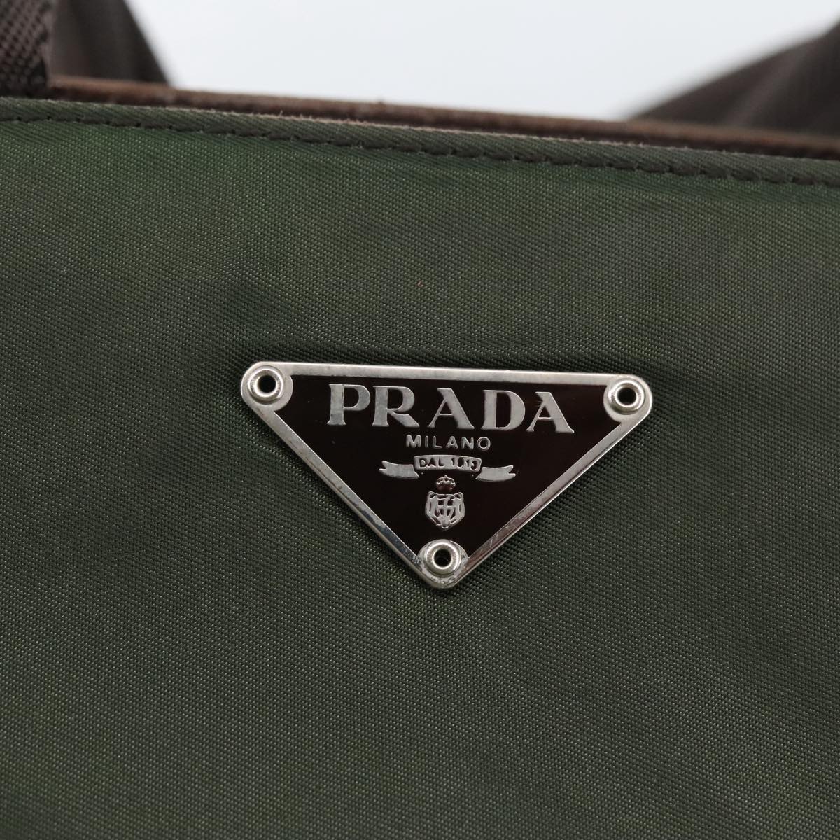 PRADA Tote Bag Nylon Khaki Brown Silver Auth 102966