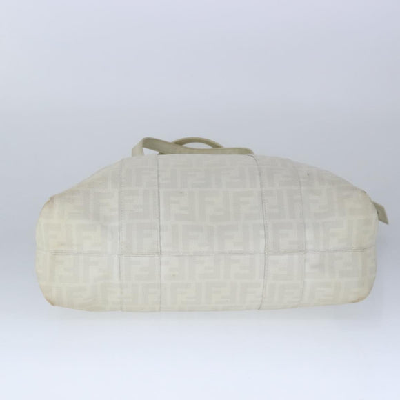 FENDI Zucca Canvas Tote Bag PVC White Silver Auth 102974