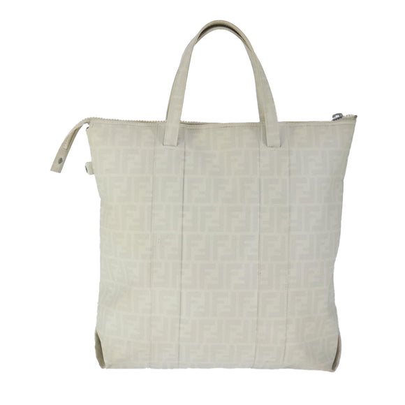 FENDI Zucca Canvas Tote Bag PVC White Silver Auth 102974