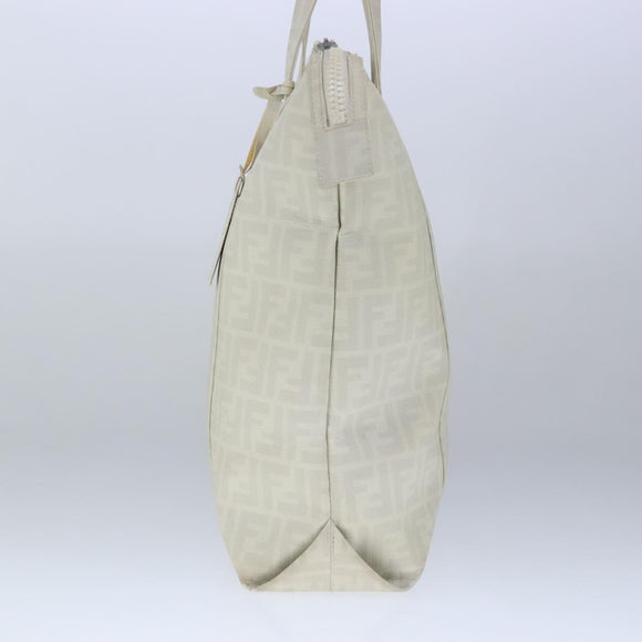 FENDI Zucca Canvas Tote Bag PVC White Silver Auth 102974
