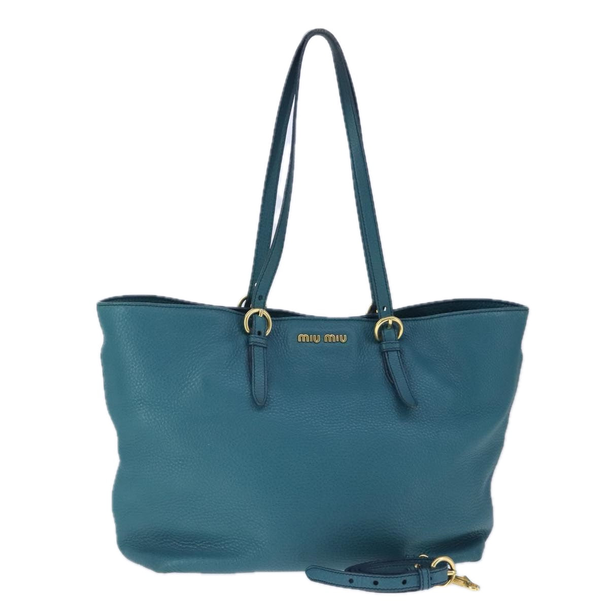 Miu Miu Tote Bag Leather 2way Blue Gold Auth 102989